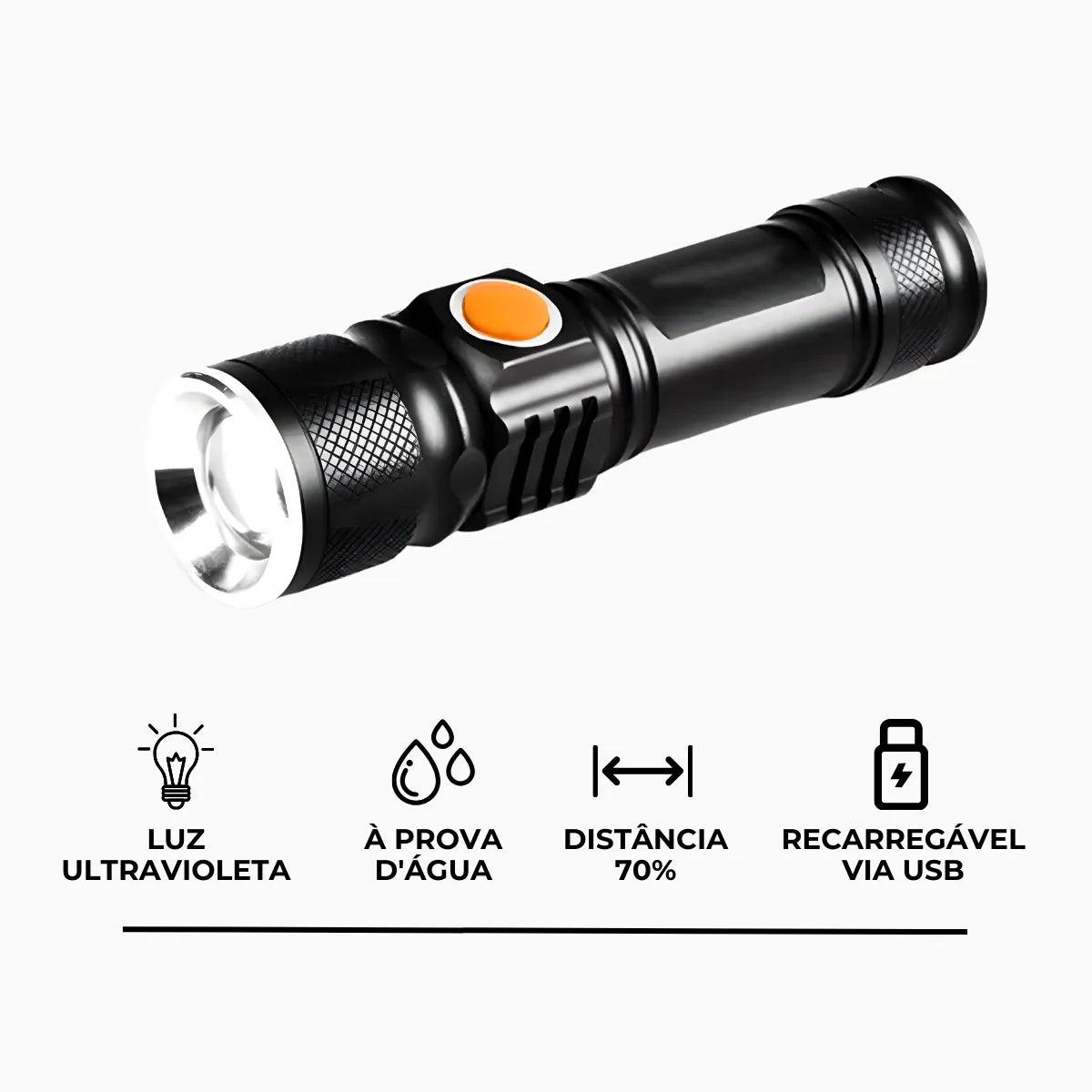 Lanterna UV Mágica Recarregável - Luz Negra